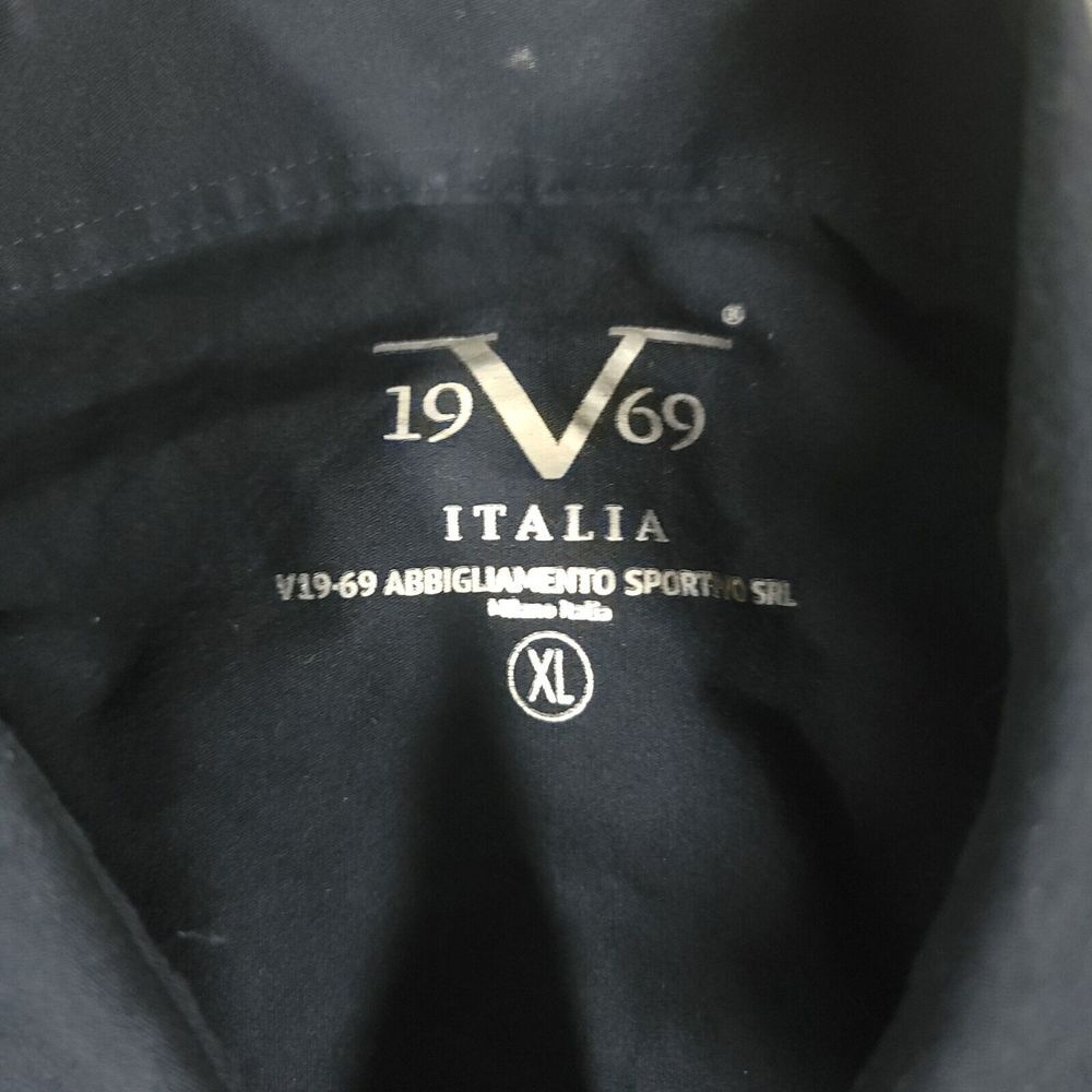 VERSACE 19V69 ITALIA Shirt Mens XL Navy Long Sleeve Snap Button Up Pockets - Picture 6 of 9